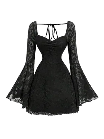 Long Sleeve Floral Dress, Black