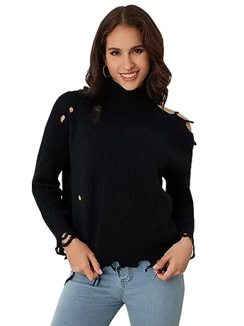 Long Sleeve Cutout Knitwear, Black