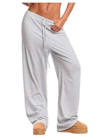 Wide Leg Striped Trousers, White