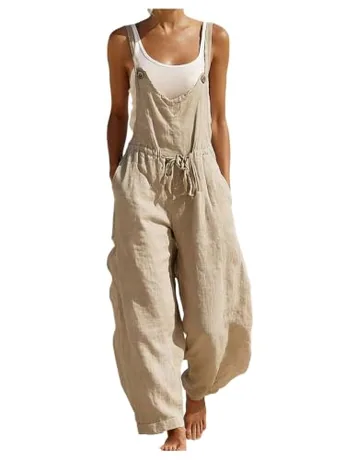 Sleeveless Jumpsuit, Apricot (Medium)
