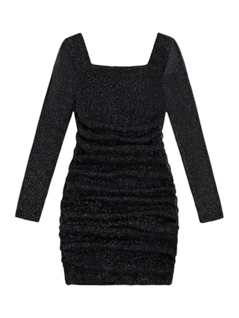 Long Sleeve Ruched Dress, Silver