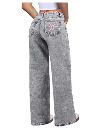 Wide Leg Denim Jeans, Grey (9 Years)