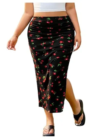 Plus Size Midi Skirt, Multicolour