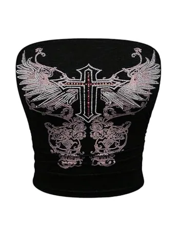 Graphic Crop Top, Black (Small)