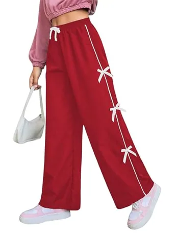 Wide Leg Leggings, Red