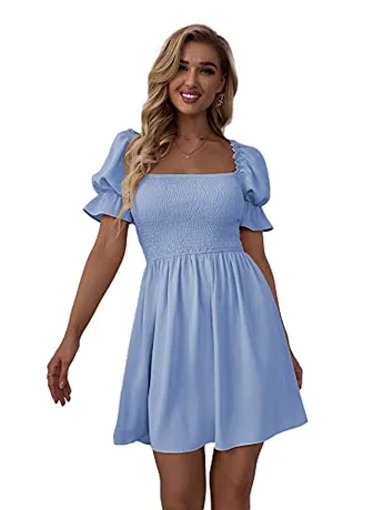 Short Sleeve Ruffle Dress, Blue
