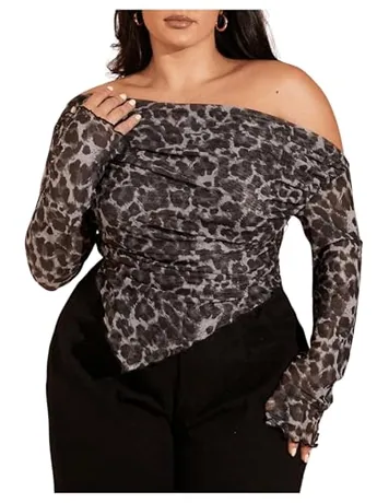 Plus Size Leopard T-Shirt, Grey