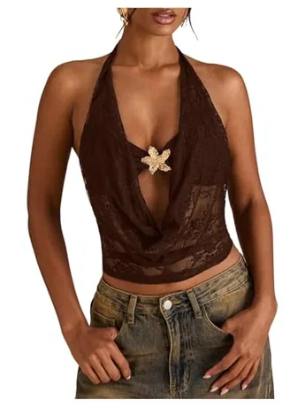 Sleeveless Lace Tank Top, Coffee