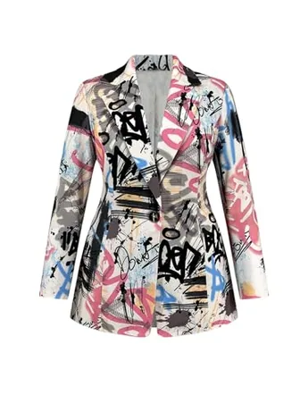 Plus Size Graphic Blazer, Multicolour (X-Large Plus)