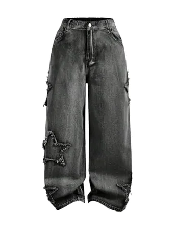 Plus Size Wide Leg Denim Jeans, Black