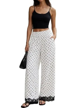 Wide Leg Lace Trousers, Beige