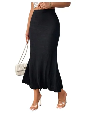 High Waisted Bodycon Skirt, Black (Small)
