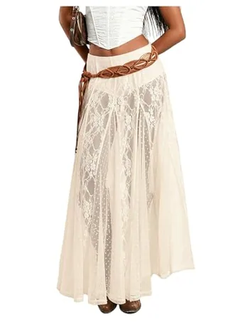 Maxi Lace Skirt, Apricot (3X-Large)