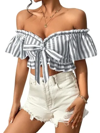 Short Sleeve Striped Crop Top, Mint