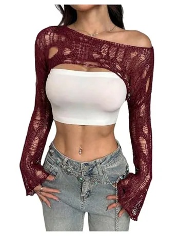Off Shoulder Crop Top, Burgundy