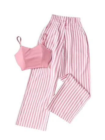 Wide Leg Striped Outfit Set, Pink
