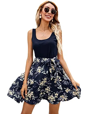 Sleeveless Floral Dress, Navy
