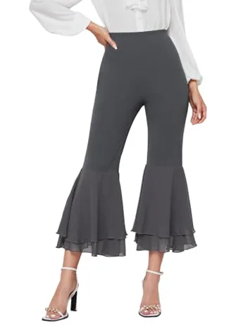 Cropped Ruffle Trousers, Grey