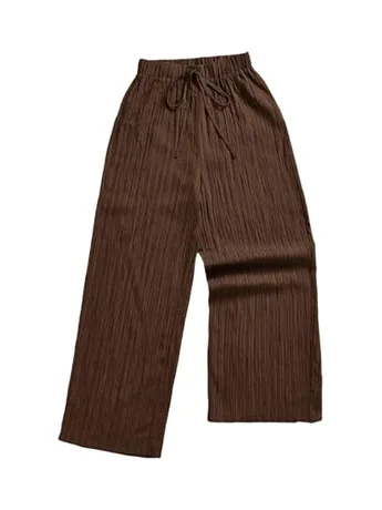 Wide Leg Trousers, Coffee (drawstring)