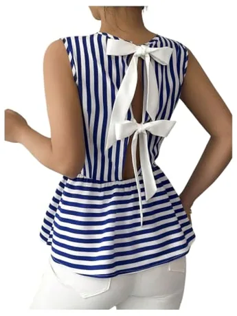 Sleeveless Striped Top, Blue