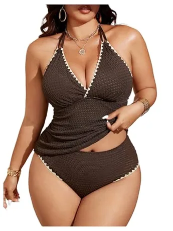 Plus Size Backless Swimsuit, Coffee (X-Large Plus)