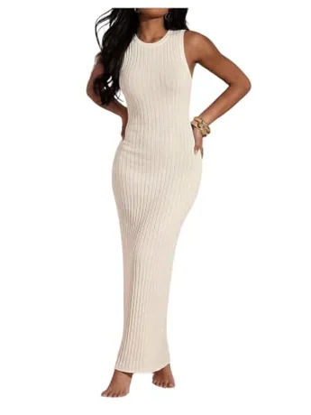 Sleeveless Knit Dress, Apricot