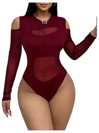 Mesh Bodysuit, Burgundy