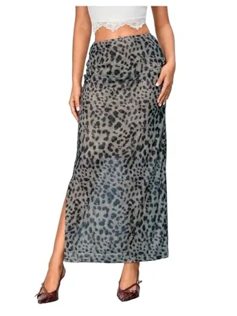 Maxi Mesh Skirt, Grey
