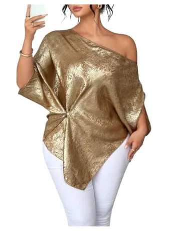 Plus Size Off Shoulder Top, Gold