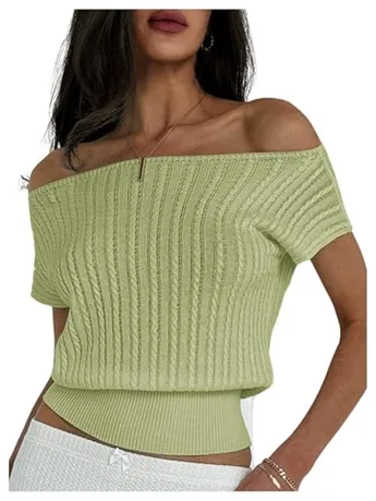Short Sleeve Off Shoulder Top, Mint