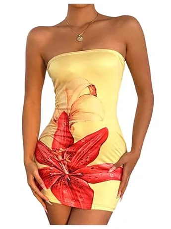 Mini Floral Dress, Yellow (Large)
