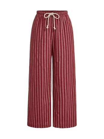 Plus Size Wide Leg Striped Trousers, Red