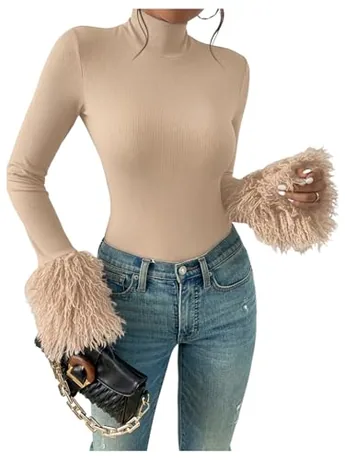 Long Sleeve Knit Bodysuit, Apricot