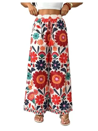 Petite Wide Leg Floral Trousers, Orange