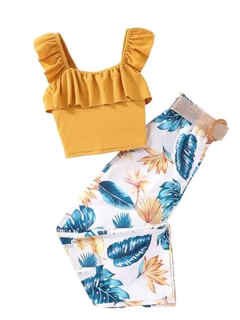 Sleeveless Ruffle Outfit Set, Yellow