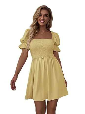 Short Sleeve Ruffle Dress, Yellow