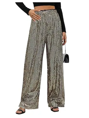 Wide Leg Sequin Trousers, Gold
