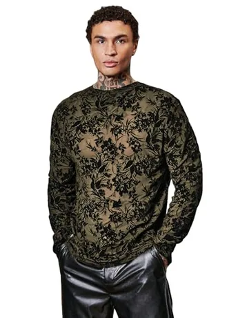 Long Sleeve Lace T-Shirt, Olive