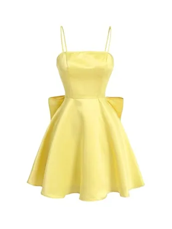 Mini Satin Dress, Yellow (Medium)