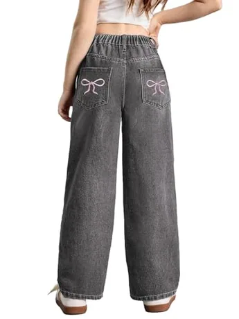 Wide Leg Denim Jeans, Grey
