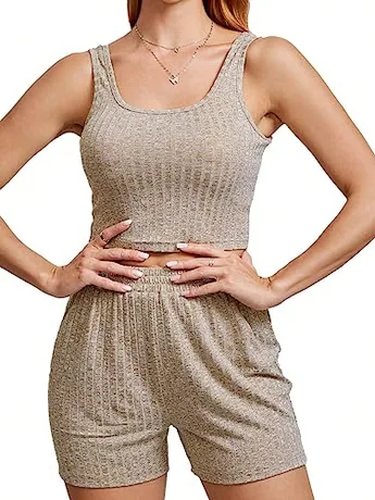 Ribbed Outfit Set, Khaki