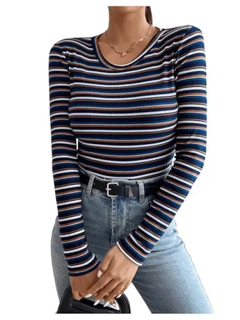 Long Sleeve Knit T-Shirt, Multicolour (Small)
