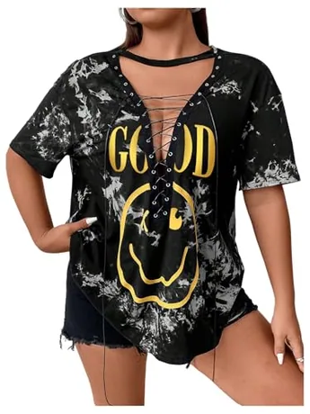 Plus Size Short Sleeve Lace T-Shirt, Grey