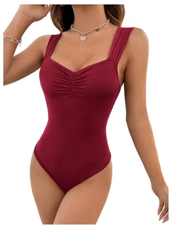 Sleeveless Ruched Bodysuit, Burgundy