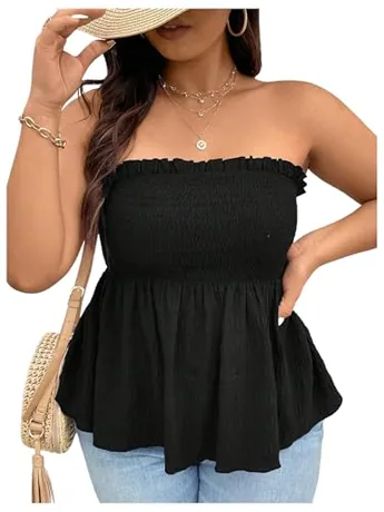 Plus Size Ruffle Tube Top, Black