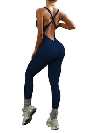 Sleeveless Backless Jumpsuit, Blue