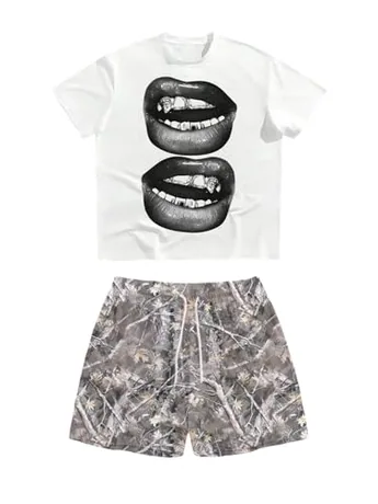 Short Sleeve Graphic Outfit Set, Multicolour