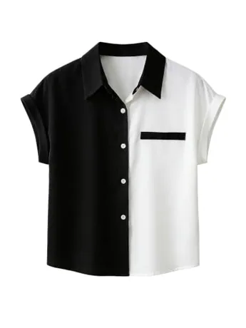 Short Sleeve Striped Blouse, Black