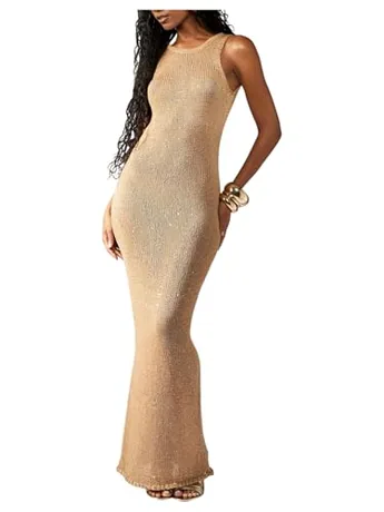 Maxi Bodycon Swimsuit, Gold