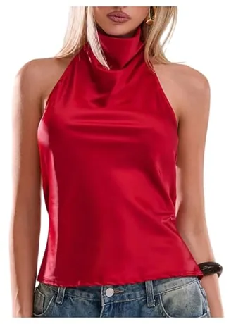 Sleeveless Satin Tank Top, Red